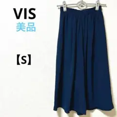 VIS【S】ガウチョパンツ　ネイビー　ウエストゴム　ポケット　ゆったり　とろみ