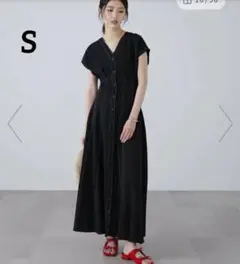 美品　フリーズマート　ウエストシェイプ配色ステッチワンピース　黒　S