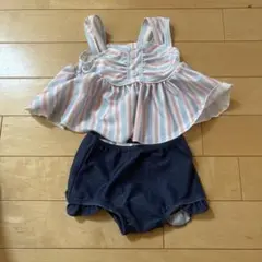 水着　女の子　ぴんく　ストライプ　上下式　80cm