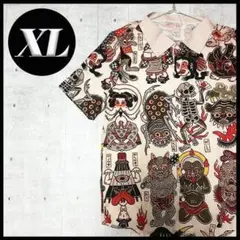 半袖シャツ お化け 妖怪図鑑 浮世絵 和柄 総柄アロハ オーバーサイズ 個性XL