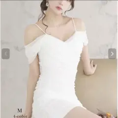 ホワイト オフショルダーミニドレス M