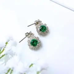 【新品・未使用】ピアス ジルコニア エメラルド クリスタル 2way パーティー