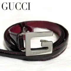 【美品】GUCCI ベルト Gバックル エナメル×レザー ボルドー