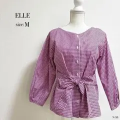 ◎美品◎ ELLE エル チェック柄 長袖シャツ リボン付 Mサイズ