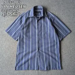 90s 00s VANHEUSEN シアサッカー 半袖 シャツ 古着 S