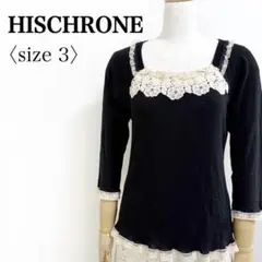 HISCHRONE◎フラワーレースビーズ 七分袖 薄手ニット 黒 3