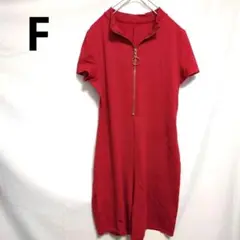 美品　サロペット　オールインワン　伸縮性あり　赤　レッド　F　海外　US古着