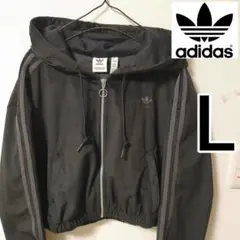 adidas 黒 ベロア短丈 トラックトップ コーディロイ パーカー アディダス