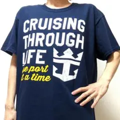 ギルダン クルージングスルーライフ ロゴ Tシャツ ネイビー 紺色 L 古着