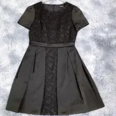シンシアローリー【1】半袖ワンピース　ブラック　花柄刺繍　小さいサイズ　厚手