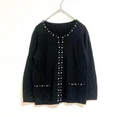 テチチ　カーディガン　長袖　F ブラック　パール　薄手　オフィス　カジュアル