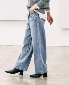 GLOBAL WORK Goodデニムプレミアムバギーパンツ　ラインストーン付