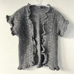ハンドメイド　かぎ針編み　カーディガン　グレー