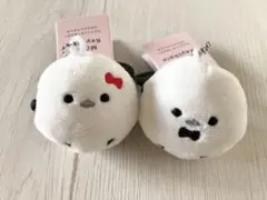 ふくふくシマエナガ　ボールチェーン付き　マスコット2種セット赤いリボン黒いリボン