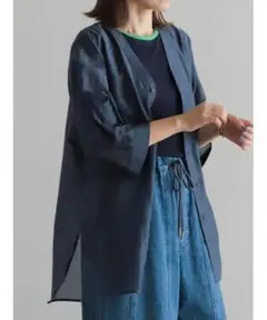 新品 25ss 今季 FIL DE FER ブラウス シルク 綿 ネイビー