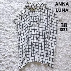 アンナルナ　ブロックチェック柄フレンチスリーブブラウス（M）体型隠しオフィカジ