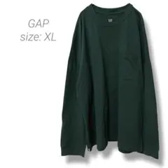 【ギャップ】GAP 長袖カットソー ゆったり スリット 胸ポケット 緑色 XL