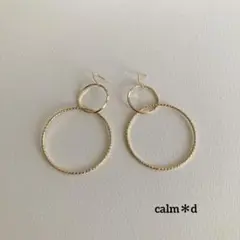 【446】ダブルリングフープ ゴールド 大ぶり ピアス イヤリング ハンドメイド