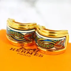 ▲極美品/レア エルメス エマイユ イヤリング 七宝焼き ゴールドxブルー系