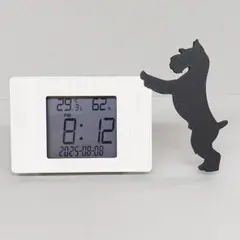 日本製【名入れ】シュナウザー　黒　 置き時計 デジタル アラーム