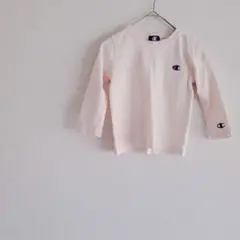 美品◆Champion 長袖Tシャツ 100cm ライトピンク ベージュ系 男女