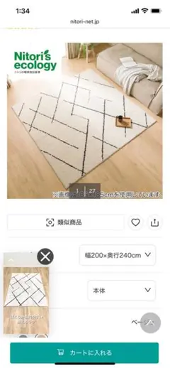 Nitori 幾何学模様ラグ 幅200cm 奥行240cm