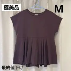 【美品】Honeysペプラムフレア半袖トップス　ブラウン/バーガンディー　 M