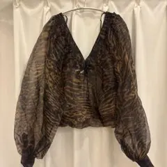 GANNI シースルー パフスリーブ ブラウス レオパード SIZE 32