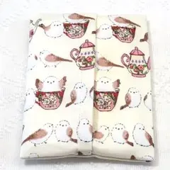 ハンドメイド　ポケットティッシュケース　シマエナガ　アイボリー