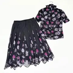 極美品✨ ヒロコビス　セットアップ　メッシュ　ストレッチ　総柄　花柄　9　上品