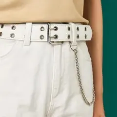 ダブルピン ベルト 白 ゴシック パンク Y2K ユニセックス ホワイト 銀