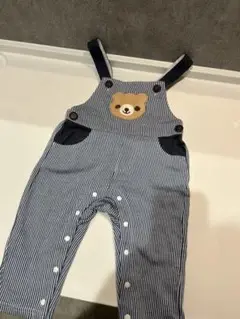 ストライプ柄クマ刺繍ロンパース80cm