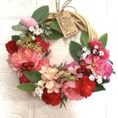 No.79 華やかピンクフラワーリース　玄関リース