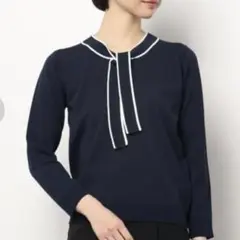【美品】DRAW ボウタイニット トップス ネイビー