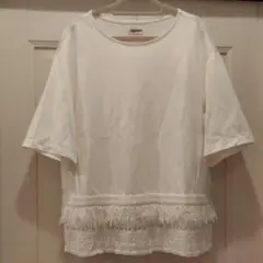 コーヘンCOOHEM yonetomi フリンジ付きホワイトTシャツ　М