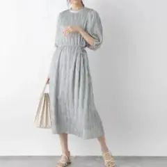 グローバルワーク プリーツ リボン パフスリーブ ロング ワンピース ハニーズ
