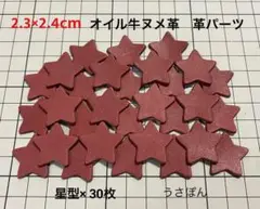 【オイル牛ヌメ革】星型 タグ 型抜き★2.3×2.4cm30枚〈パープル 赤紫〉