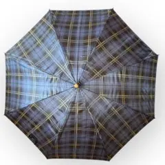 【美品】雨傘　ネイビー×黄色　チェック柄