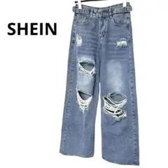 SHEIN ダメージワイドレッグジーンズ ランダムライニング付き【M】