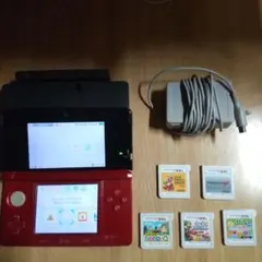 レッド ニンテンドー3DS 本体 + ゲーム5本と充電台