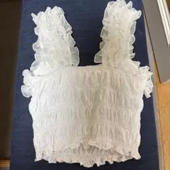 【美品】snidel チュールショルダーシャーリングTOPS