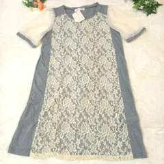 【新品タグ付き】grove グローブ　袖シフォンレースドッキングワンピース