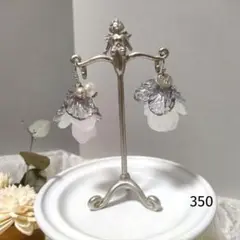 350 バイカラー 白×グレー シルバー 花びらピアス ハンドメイドイヤリング夏