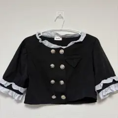 meltie ブラック フリル付きダブルボタンシャツ　クロップド丈　ロリータ