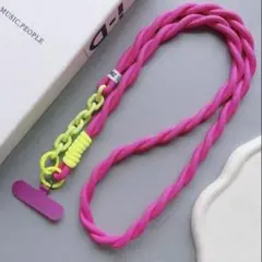 ⭐️新品未使用⭐️スマホ用ツイスト　ネックストラップ　ピンク×ネオンイエロー