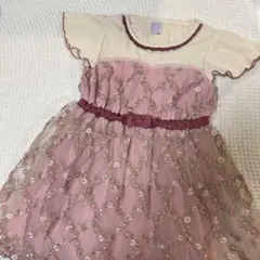アクシーズファム　キッズ　130 花柄 刺繍 ドッキングワンピース　半袖　ピンク