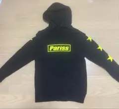 Pariss フード付きパーカー 黒 蛍光イエロー