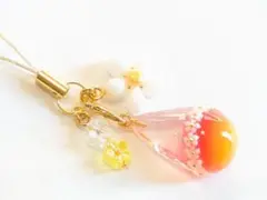 639　花しずく　黄橙　ストラップ