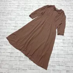 【ユニクロ】ロングシャツワンピース ネックリボン ブラウン系 春夏 M