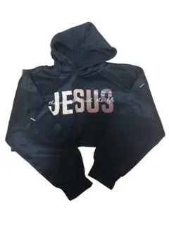 黒 JESUS クロップドパーカー